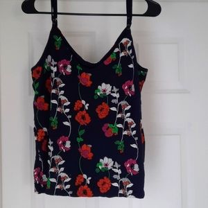Navy Anthropologie top with embroidered flowers
